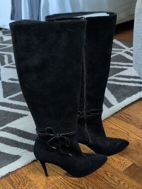 White House Black Market Black Suede Knee Boots with Ankle Tie